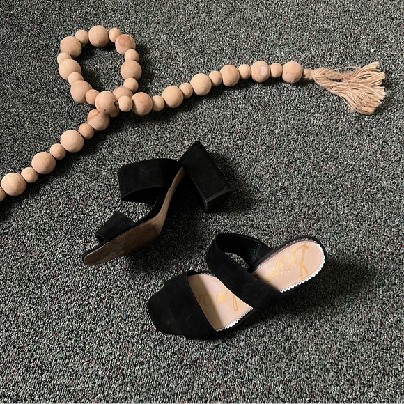 SAM EDELMAN Suede Black Two Strap Sandal Mule Slip-On Block Heeled Shoes Sz 9 - Picture 14 of 16